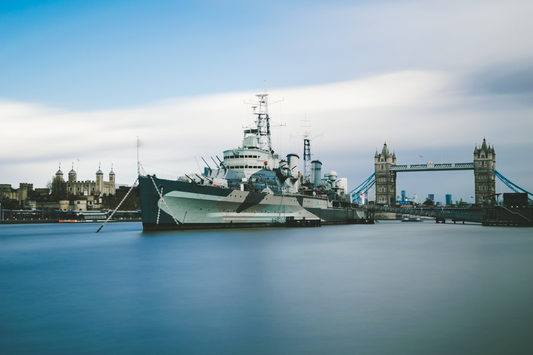 Photograph of hms belfast battleship on the river thames on southbank in the city of london